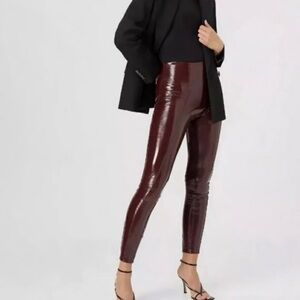 NWT! Spanx faux patent leather leggings, Burgundy, SZ Small
